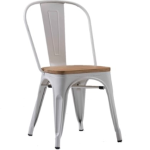 Silla de living y comedor modelo Tolix  de color blanco con asiento de madera