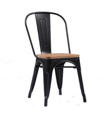 Silla de living y comedor modelo Tolix  de color negro con asiento de madera